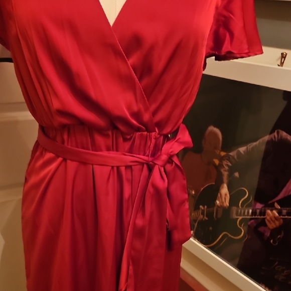 Nicole Miller Red Wrap-Front Maxi Dress with Ruffled Skirt - Picture 3 of 10